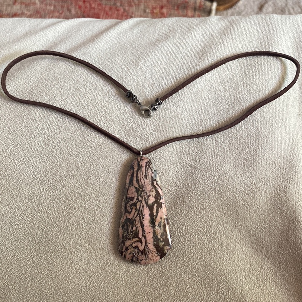 Rare stunning polished pink picture Jasper pendant